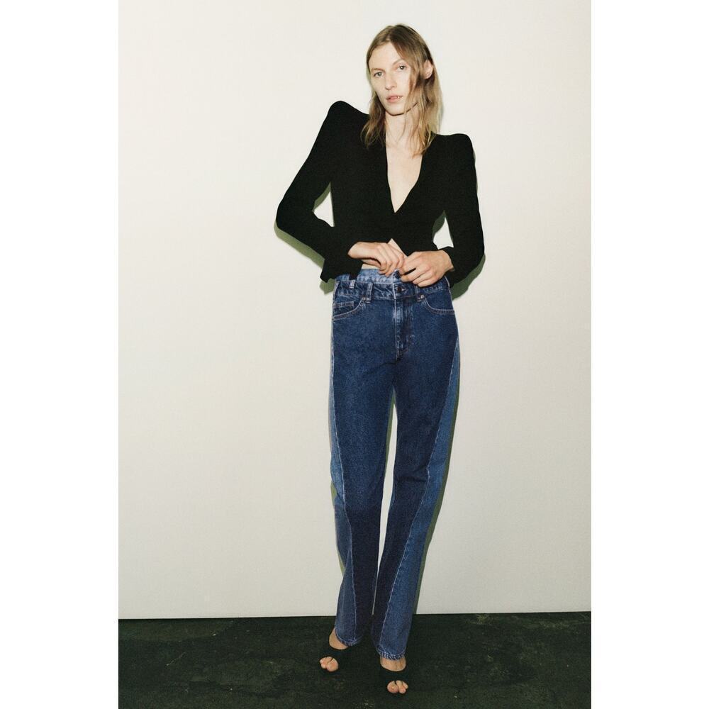 Zara Two Tone Straight Leg Jeans